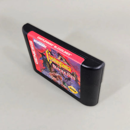 Castlevania: Bloodlines [Cardboard Box] Sega Genesis - Authentic game cart front angled view, like new condition