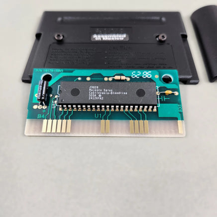 Castlevania: Bloodlines [Cardboard Box] Sega Genesis - Alternate open view of authentic cart showing genuine game circuit board, like new condition