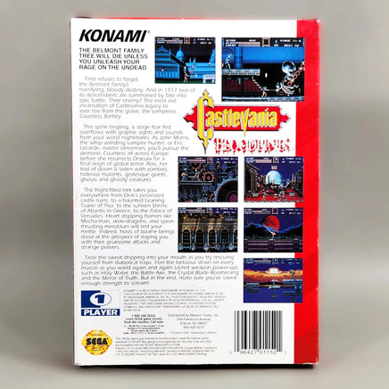 Castlevania: Bloodlines [Cardboard Box] Sega Genesis - Rear view of authentic retail box, like new condition
