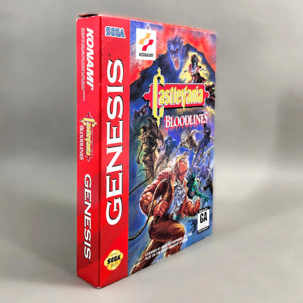 Castlevania: Bloodlines [Cardboard Box] Sega Genesis - Left side spine and front artwork view of authentic retail game box, like new condition