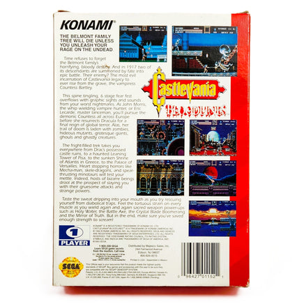 Castlevania Bloodlines Cardboard Box Sega Genesis Like New CIB - Original Box Back View