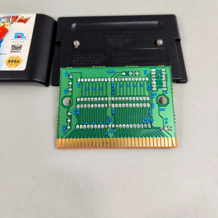 Earthworm Jim Sega Genesis Very Good CIB - Open view of genuine game cartridge showing authentic circuit board back