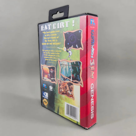 Earthworm Jim Sega Genesis Very Good CIB - Clamshell case side view showing spine and back cover artwork