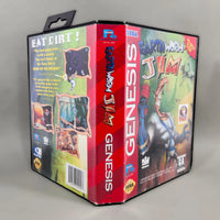 Earthworm Jim Sega Genesis Very Good CIB - Open back view showing spine, front artwork, and back cover with game screenshots