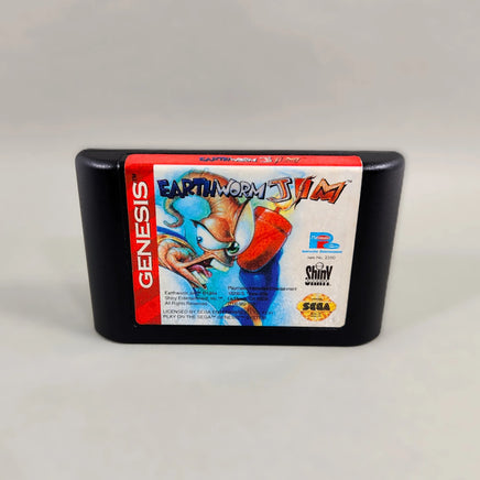 Earthworm Jim Sega Genesis Very Good CIB - Front view of authentic game cartridge label artwork