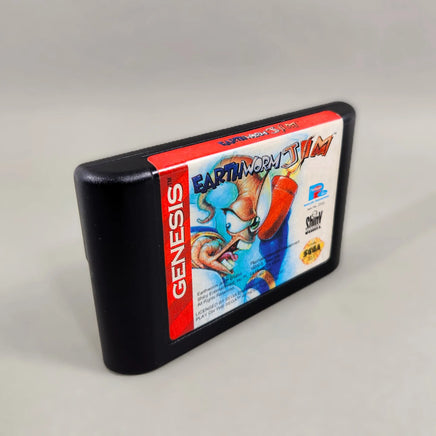 Earthworm Jim Sega Genesis Very Good CIB - Alternate angle of front view of authentic game cartridge label artwork