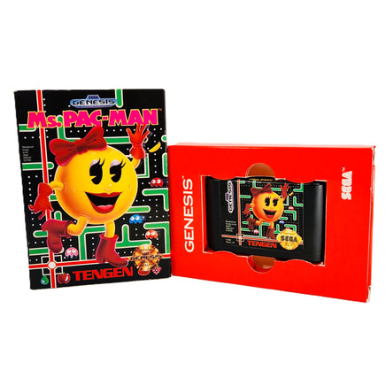 Ms Pacman Cardboard Box Sega Genesis Good - Retail Game Box Shown With Cartridge Within