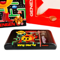 Ms Pacman Cardboard Box Sega Genesis Good - Retail Game Box And Game Cartridge Front Top Label  Shown With Inner Cardboard Tray In Background