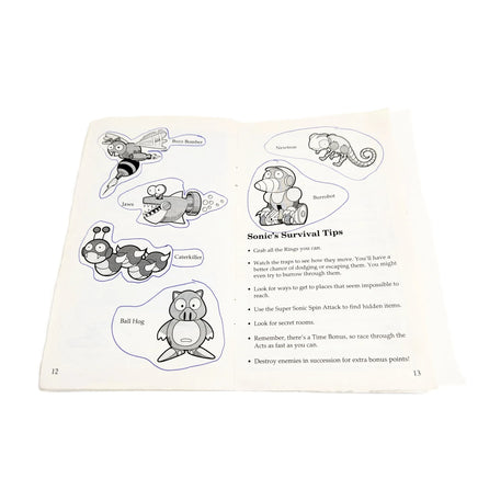 Sonic The Hedgehog Not For Resale Sega Genesis Good - Open view of instruction manual showing characters in the game