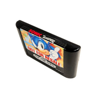 A black Sega Genesis game cartridge for Sonic the Hedgehog, featuring a 'Not For Resale' label with Sonic's illustration, shown on a plain white background.