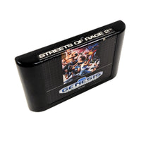 A black retro-style video game cartridge case for Street of Rage 2 on Genesis, featuring the game's colorful cover art on the front label, photographed on a white background.