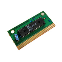 A green printed circuit board (PCB) card ,for the authentic game Streets of Rage 2 for Sega Genesis, featuring a black 16-bit microprocessor chip with gold-plated pins along one edge, photographed on a solid white background.
