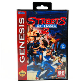 A vintage SEGA Genesis game case for 'Streets of Rage 2' with a black plastic hanger tab at the top, photographed against a plain white background.