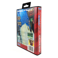The back and side of a vintage Sega Genesis game case for Streets of Rage 2, shown on a plain white background.