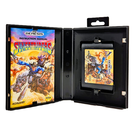 Sunset Riders Sega Genesis Like New CIB - Case Interior View With Game And Insert