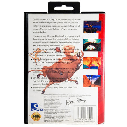 The Lion King Sega Genesis Good - Official Game Case Back