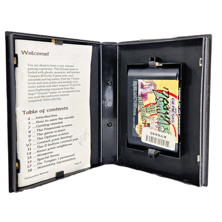 Zombies Ate My Neighbors Sega Genesis Good - Retail Game Box Clamshell Case Open Showing Manual and Cartridge