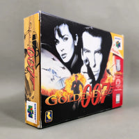 GoldenEye 007 for Nintendo 64 - Angled view of original N64 game box showing front artwork and left spine, very good condition