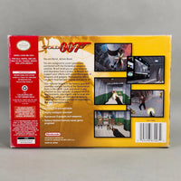 GoldenEye 007 for Nintendo 64 - Back of original N64 game box showing rear artwork and gameplay screenshots, very good condition