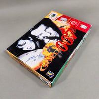 GoldenEye 007 video game box for the Nintendo 64 console, featuring the iconic black, red, and orange cover art on a neutral gray background.