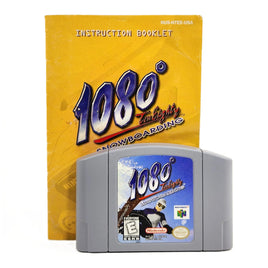 1080 Snowboarding Nintendo 64 Very Good Loose - Front view of official game cartridge with instruction manual displayed behind it