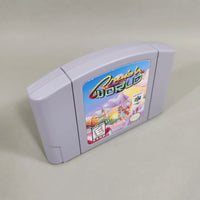 Cruis'n World for Nintendo 64 - Three-quarter view of original N64 game cart and cartridge shell, very good condition, loose