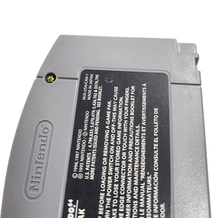 Excitebike 64 Nintendo 64 Very Good Loose - Close up view of rear game label with authentic number stamp shown close up