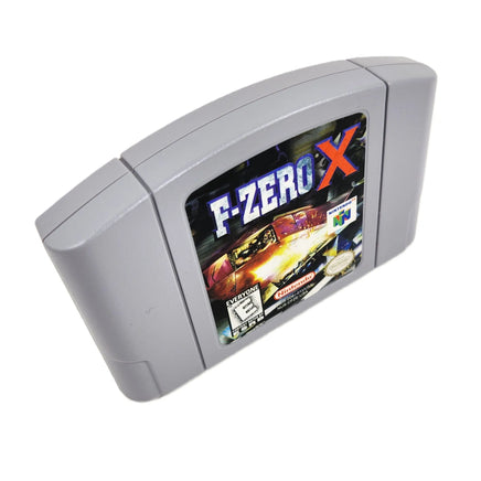 F-Zero X Nintendo 64 Very Good Loose - Angled top view of front of authentic game cart showing label artwork