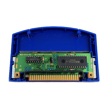 Hydro Thunder Blue Cart Nintendo 64 Very Good Loose - Open cart showing authentic game circuit board displaying Nintendo branding on board and chips proving genuine game cartridge