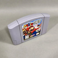 Mario Golf for Nintendo 64 - Three-quarter front view of classic gray N64 game cartridge, very good condition, loose
