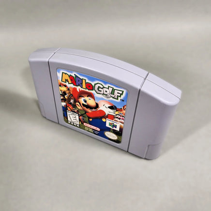 Mario Golf for Nintendo 64 - Three-quarter right-front view of classic gray N64 game cartridge, very good condition, loose