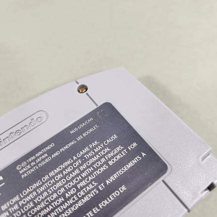 Mario Kart 64 for Nintendo 64 - Close-up of authentic N64 cartridge rear label factory number stamp, very good condition, loose