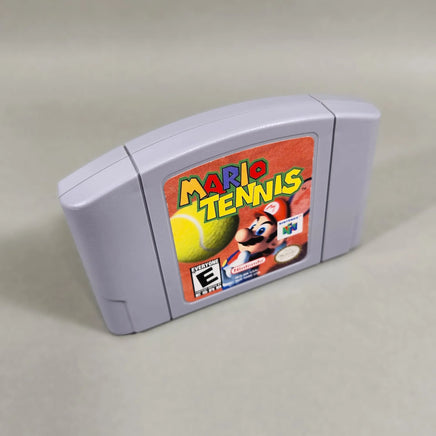 Mario Tennis for Nintendo 64 - Authentic game cartridge photographed from elevated left angle, good condition, loose