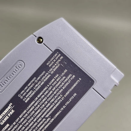 Mario Tennis for Nintendo 64 - Detailed view of embossed number on authentic game cart rear label, good condition, loose