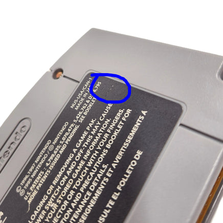 Pokémon Stadium Nintendo 64 Good Loose - Close up view of rear label with stamped number shown