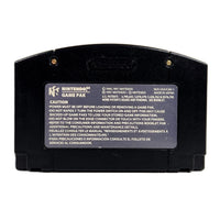 Road Rash 64 Black Cart Nintendo 64 Good Loose - Rear view of authentic game cartridge showing caution label with Nintendo branding