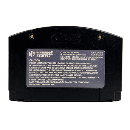Road Rash 64 Black Cart Nintendo 64 Good Loose - Rear view of authentic game cartridge showing caution label with Nintendo branding