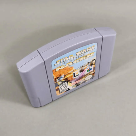 Star Wars Episode I Racer for Nintendo 64 - Angled view of official Nintendo game cartridge and top edge, very good condition, loose