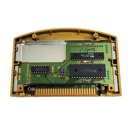 Zelda Majora's Mask Holographic Collector's Edition Nintendo 64 Like New Loose - Open view of genuine game cart showing authentic game circuit board with Nintendo branding displayed proving real cartridge release from Nintendo