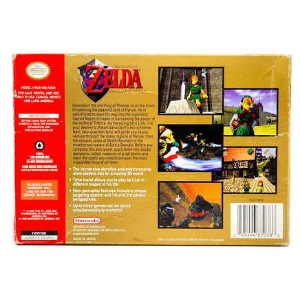 Zelda Ocarina Of Time Gold Collectors Edition Nintendo 64 Good CIB - Retail Game Box Rear View
