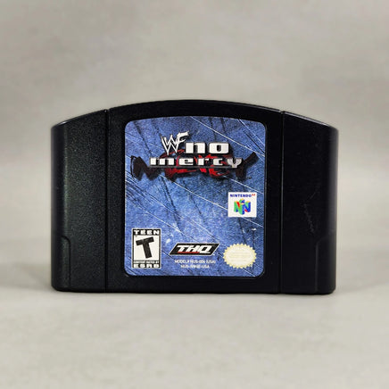 WWF No Mercy for Nintendo 64 - Game cartridge front view showing title and artwork, good condition, loose