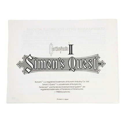 Castlevania II Simon's Quest Nintendo NES CIB Like New - Back of official instruction manual