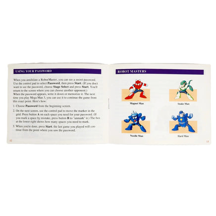 Mega Man 3 Nintendo NES CIB Very Good - Authentic game manual open showing staple intact