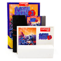 Mega Man 3 Nintendo NES CIB Very Good - View of retail box, cart, manual, foam insert