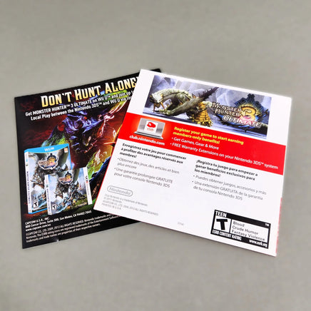 Monster Hunter 3 Ultimate for Nintendo 3DS - Official game manual back cover shown, very good condition