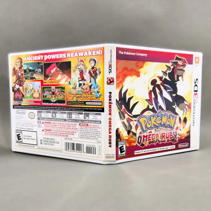 Pokemon Omega Ruby for Nintendo 3DS - Three-quarter view showing official game case front, spine and back cover, very good condition