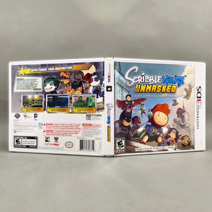 Scribblenauts Unmasked: A DC Comics Adventure for Nintendo 3DS - Genuine game case artwork shown front to back, including spine, good condition
