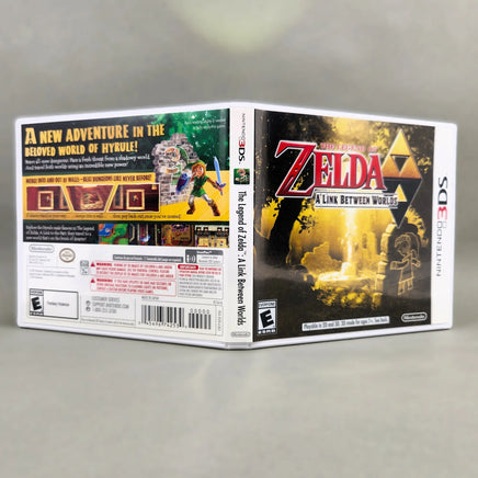 The Legend of Zelda: A Link Between Worlds for Nintendo 3DS - Open game case showing front, spine and back artwork, like new condition