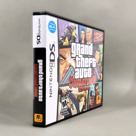 Grand Theft Auto: Chinatown Wars for Nintendo DS - Angled front view of game case with spine displayed, good condition