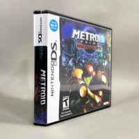 Metroid Prime: Hunters for Nintendo DS - Three-quarter view of official game case front and spine, very good condition